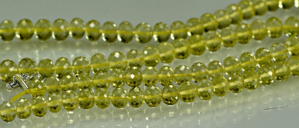 AAA  Lemon Quartz Rondelles Yellow Lemon Quartz Gemstone Beads Micro Faceted 4-5.5mm