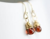 14k goldfill and Red Garnet Tiny Drop Gemstone Earrings - Simple Casual Jewelry