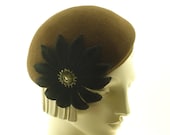 Brown Cocktail Hat for Women - Felt Calot Hat -1940s 1950s Fashion Hat