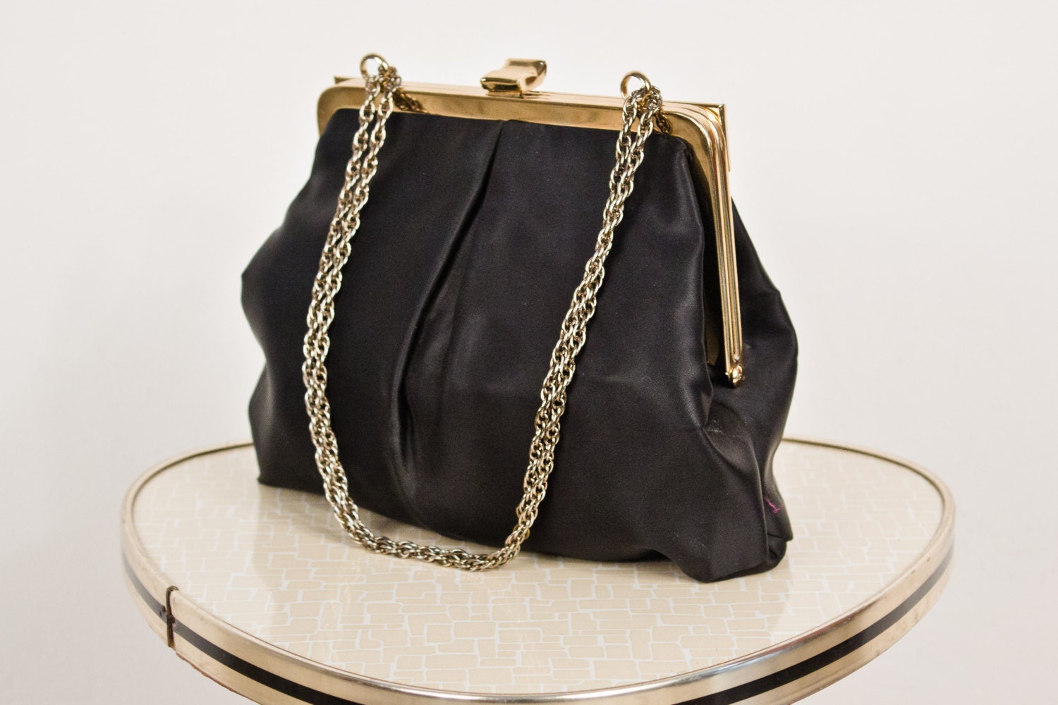 Vintage Gorgeous 50's black satin purse