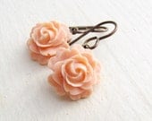 Peach Rose Earrings Peach Flower Earrings Shabby Chic Jewelry Bridesmaid Jewelry Wedding Spring Flowers Cottage Chic - Shabby Peach