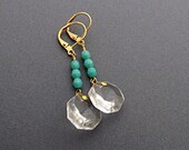 Turquoise Beaded Earrings Octagon Crystal Earrings Vintage Crystal Earrings Dangle Earrings Blue Southwest Art Deco Earrings - Coco