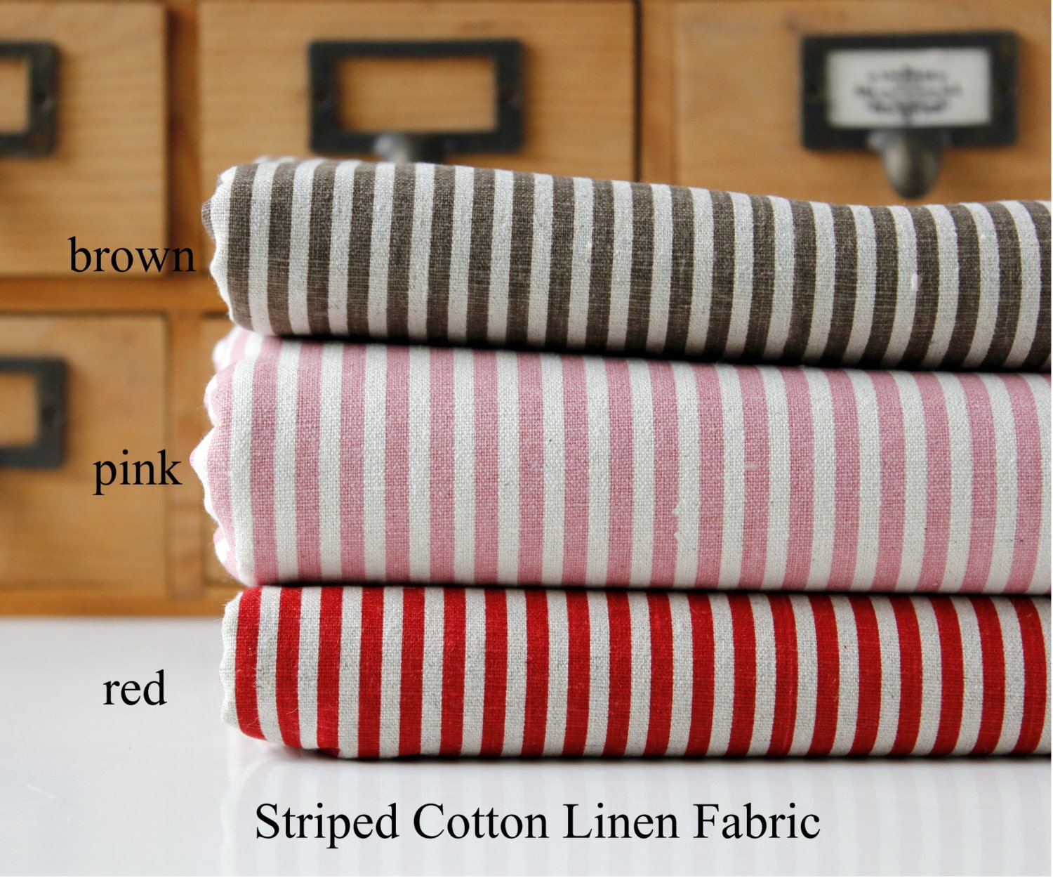 Striped Cotton Linen Blend Fabric -  Brown, Pink and Red 70cm X 50 cm On Etsy