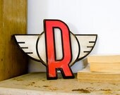 Art Deco Inspired Letter with Wings Red Letter R with White Wings