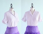80's Vintage Purple Polka Dot Knit Blouse - Medium Large