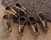 6- Antique Brass Clasp Pocket Watch Chain End Clips 7mm 7/8 inch