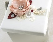Bridal Keepsake Box Wedding Keepsake Box in Ivory, Blush and Burgundy-Wine with Dupioni Silk, Pearls and Crystals