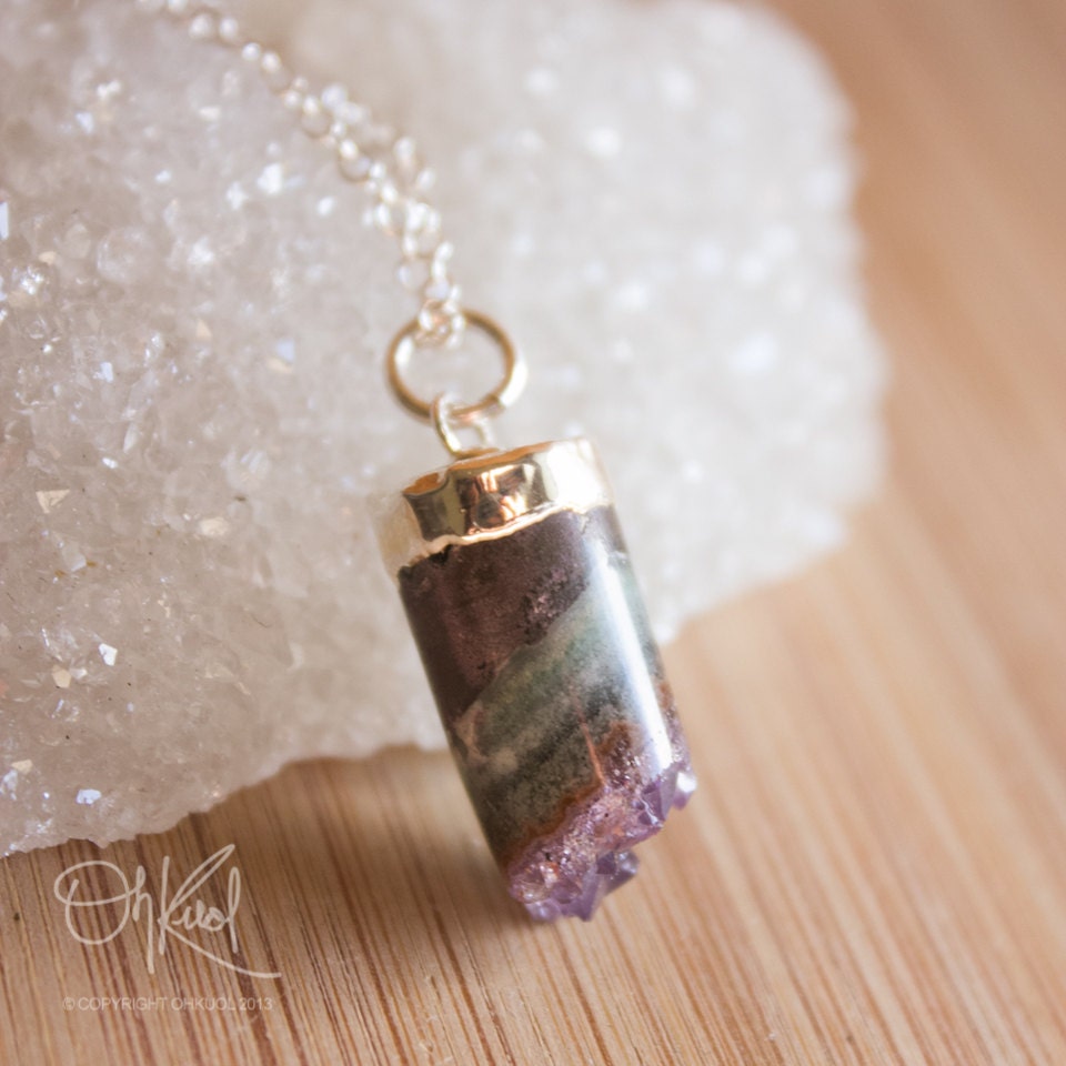 Cylinder Necklace - Purple Amethyst Stalactite Necklace - Sterling Silver, February Birthstone
