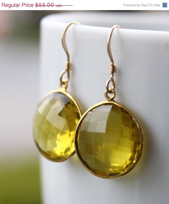 CLEARANCE SALE Gold Yellow Lemon Quartz Dangle Earrings - Gemstone Earrings - 14Kt Gold Fill
