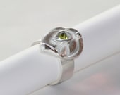Precious Metal Clay Ring SZ 8 With Peridot Trillion Stone in Center