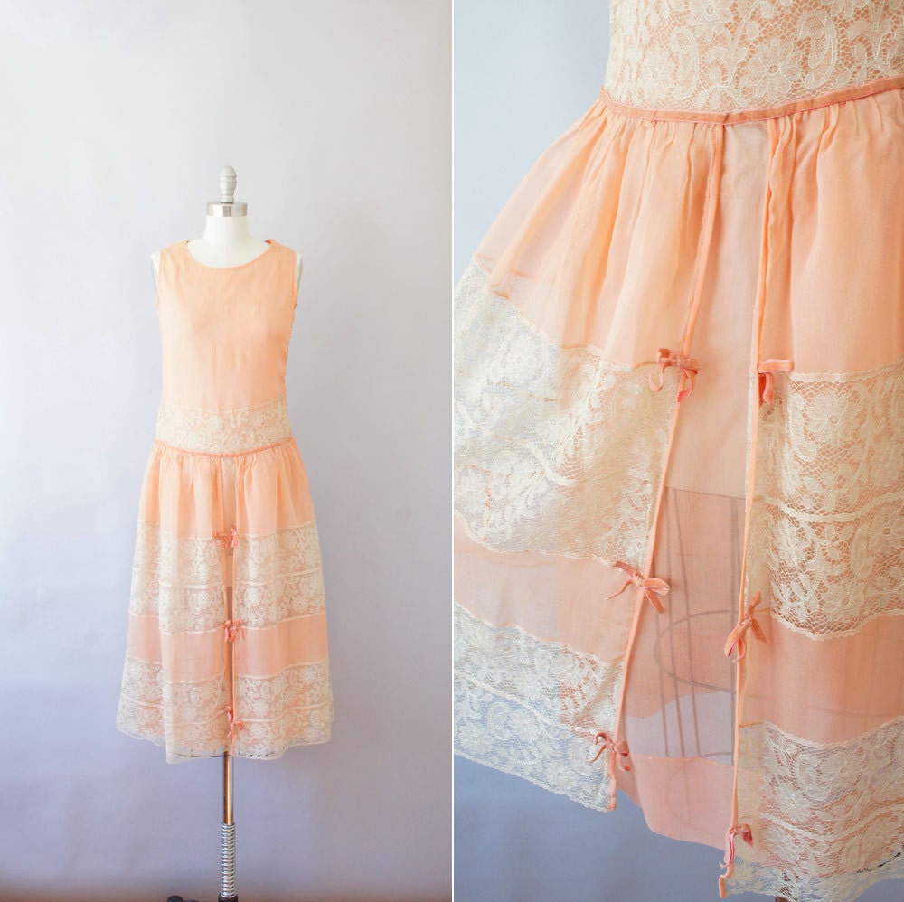 1920s dress / vintage 20s silk and lace dress / Awakening