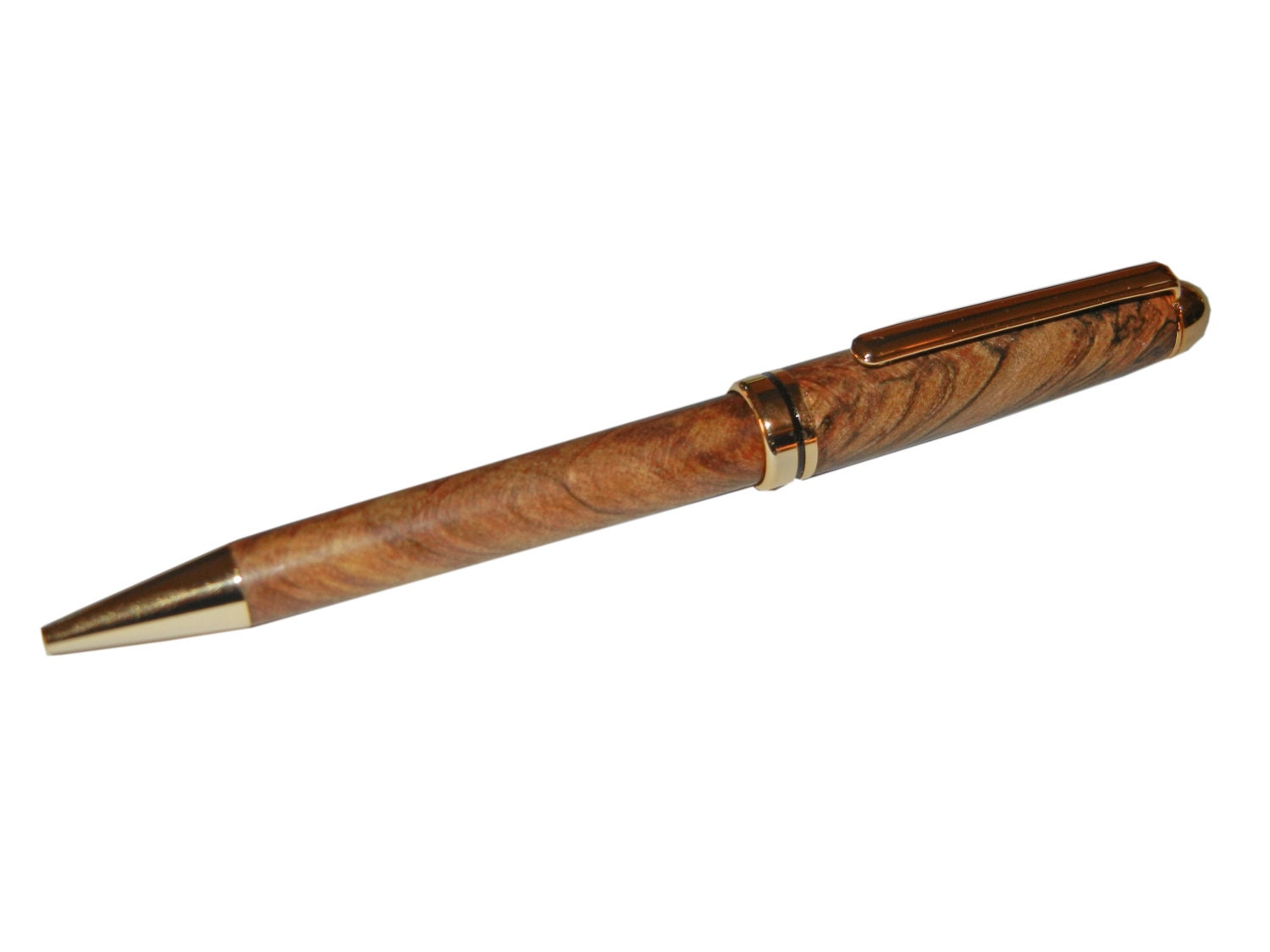 Wood Burl European Ballpoint Pen Twist Mechanism 24kt Gold Hardware