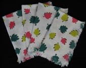 1950's pink and green leaf napkin set.  mid-century table linens.
