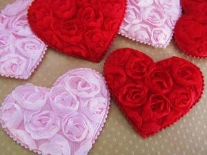 Qty 6  Big Fancy Rose Fabric Flower - Red or Pink