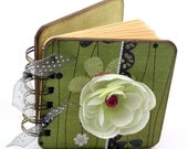 Apple Blossom Mini Blank Book, doodle - sketch - collage - write, olive green - white - pink - brown