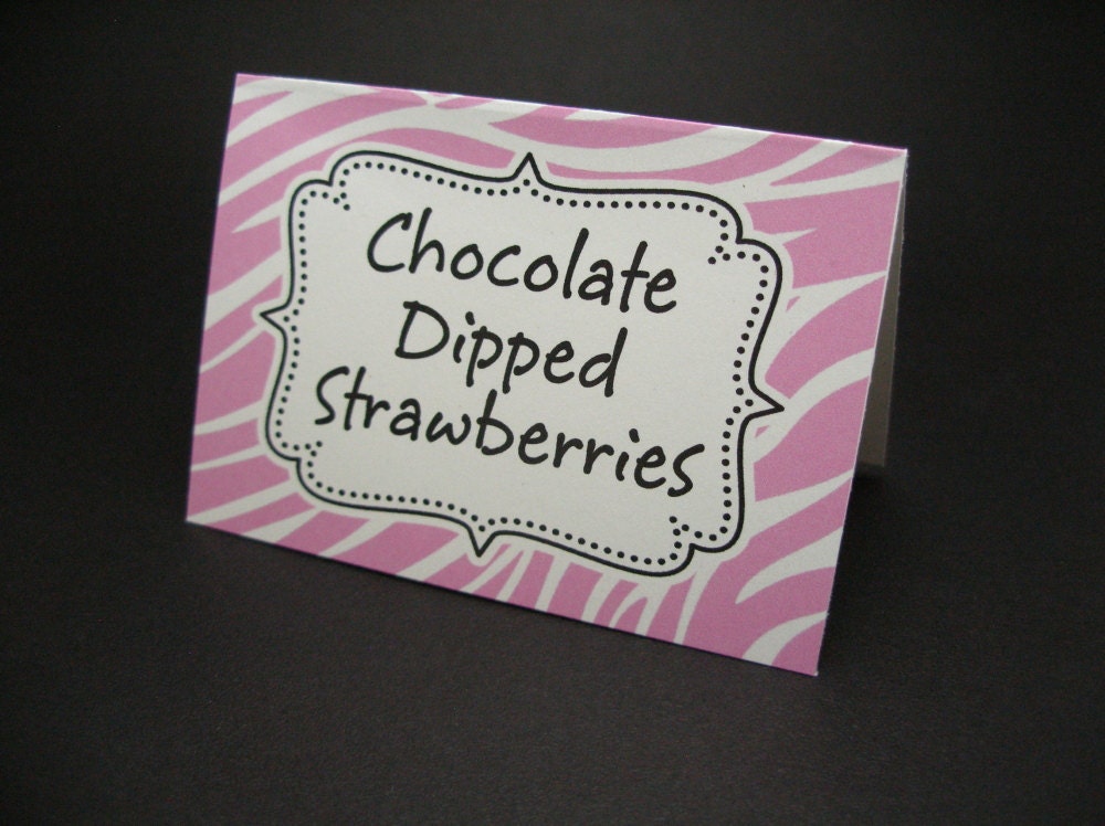 Hot pink Zebra - food tent cards - Place cards -  Food sign