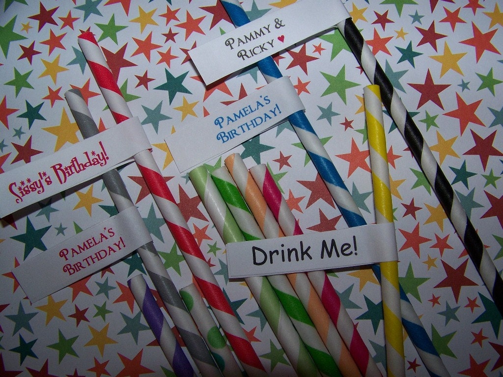 Paper Striped Straws Sample Color Mix 22 Paper Straws 2 Of Each Striped Colors Try Some "Free Custom Straw Flag Toppers"