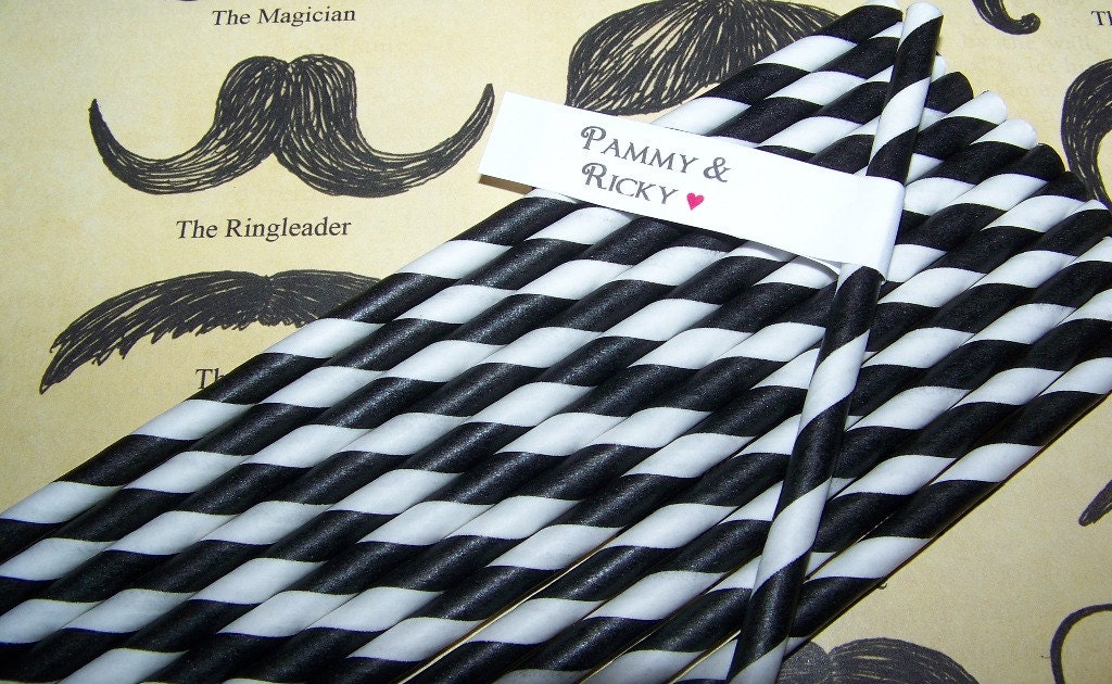 Paper Straws  30 Black & White Striped Straws Paper Party straws  Pixie sticks "Free Straw Flag Toppers"