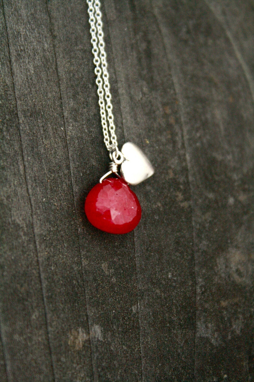 Ruby and Sterling Cross Heart, July, Heart Necklace, Gemstone Necklace, Silver Necklace