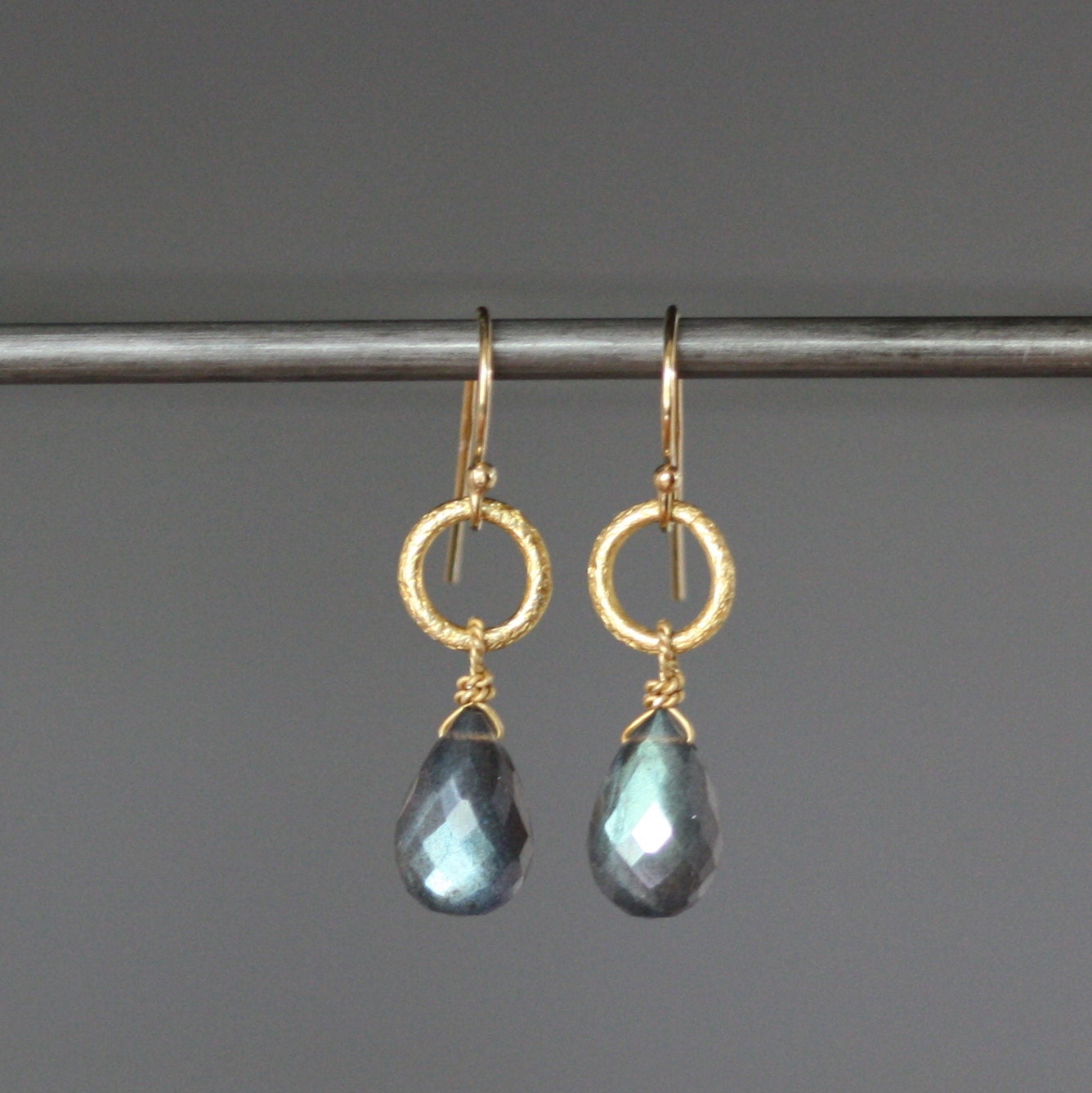 Labradorite Briolette Earrings with 24k Gold Vermeil Links