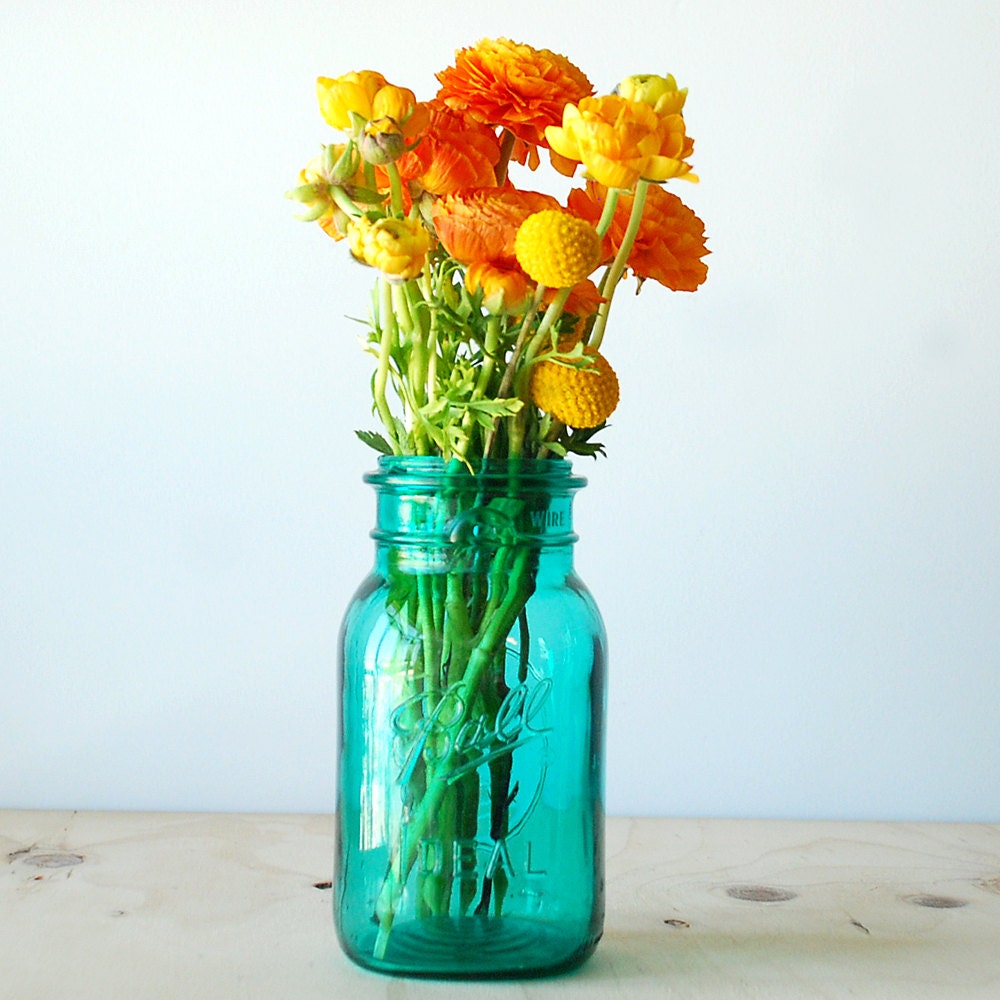 Vintage Ball Ideal Mason Jar - Bicentennial - Turquoise Blue Glass