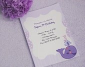 Sweet Girl Whale Birthday Invite- Purple Lilac- Customizable Colors-- NEW Il_170x135