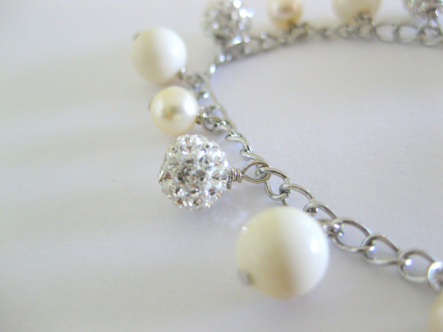 White Swarovski bead charm bracelet for everyday or special occasions