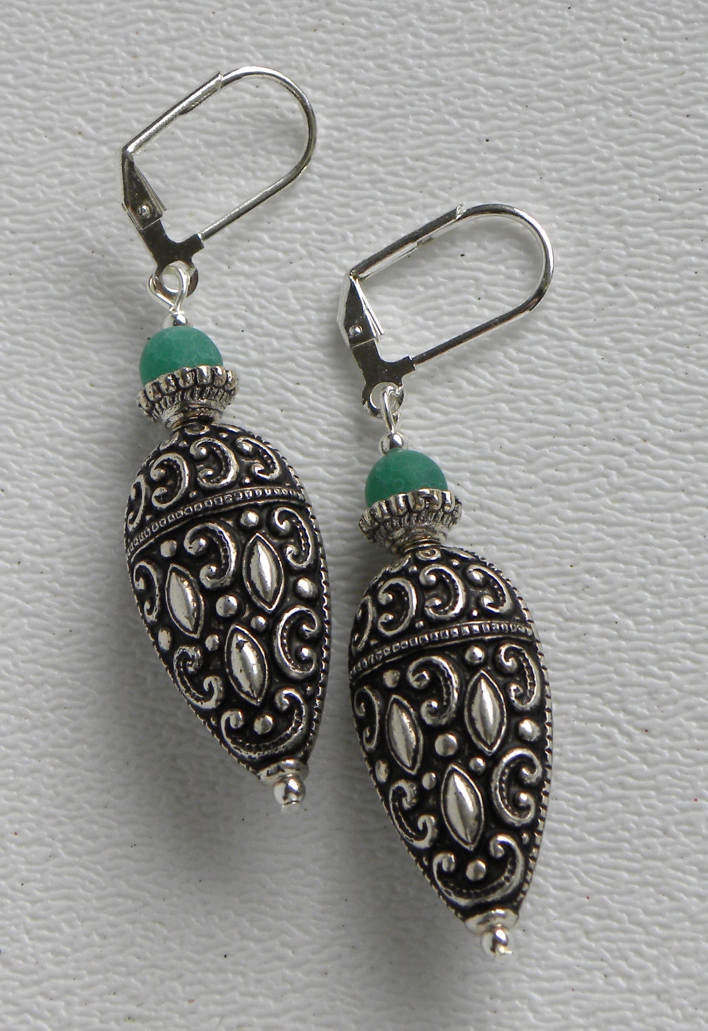 Ornate Silver Handmade Beaded Earrings Matte Agate