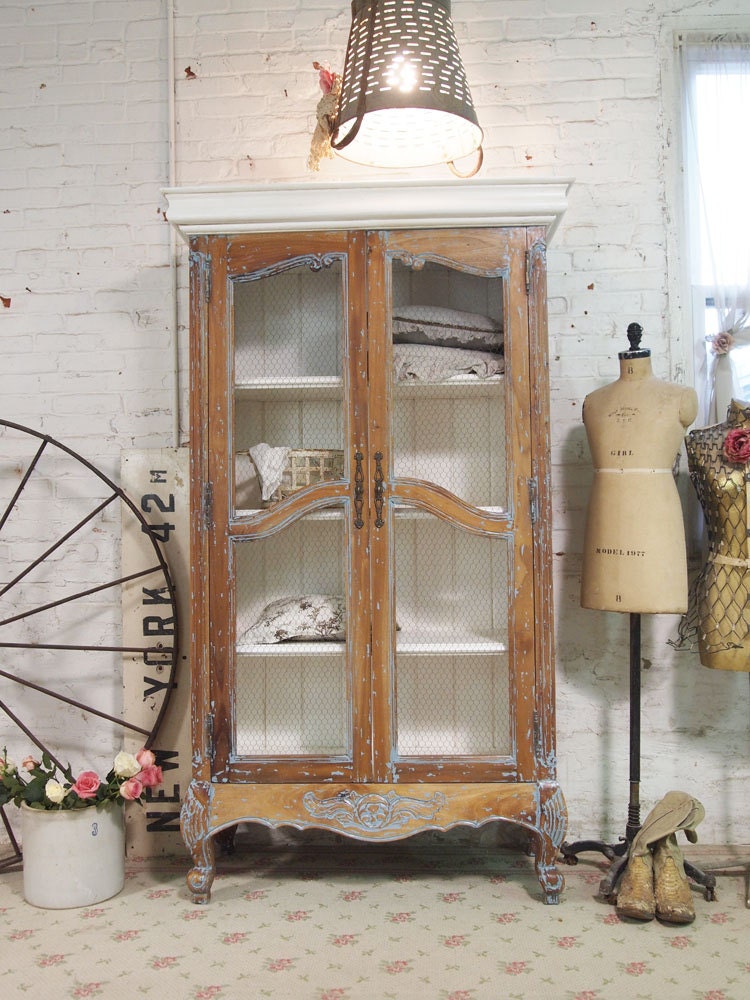 Painted Cottage Chic Shabby Chateau Farmhouse Linen Cabinet CC18