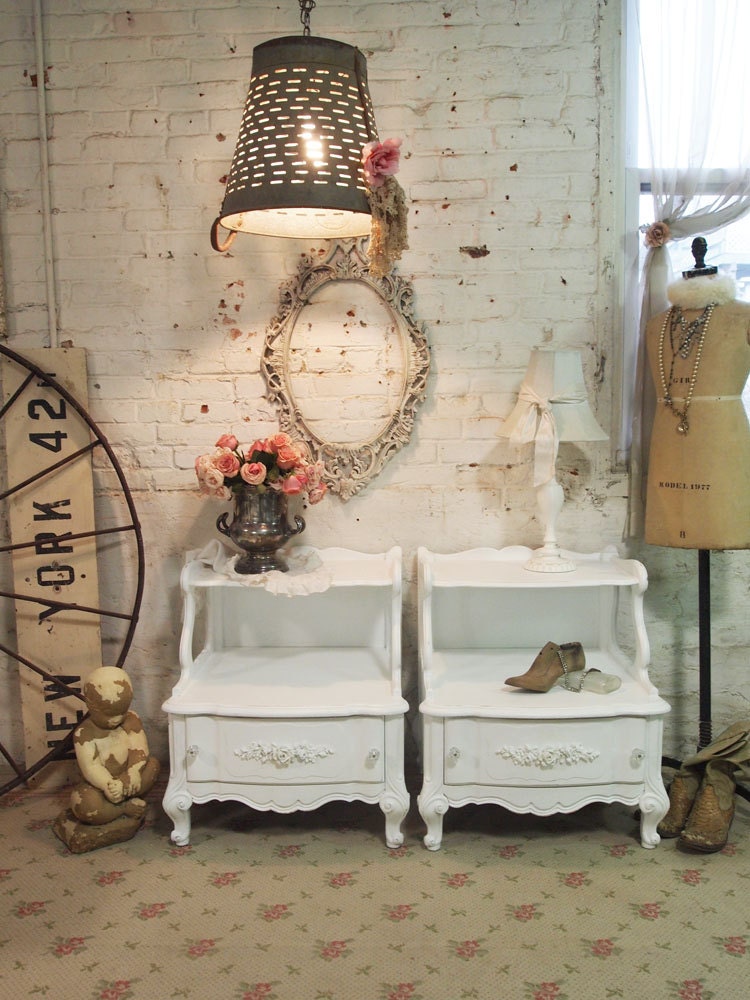 Painted Cottage Chic Shabby White Romantic French Night Table NT86