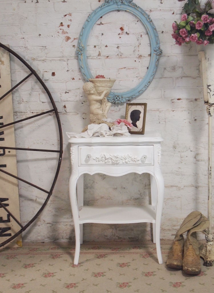 Painted Cottage Chic Shabby White Romantic French Night Table NT132