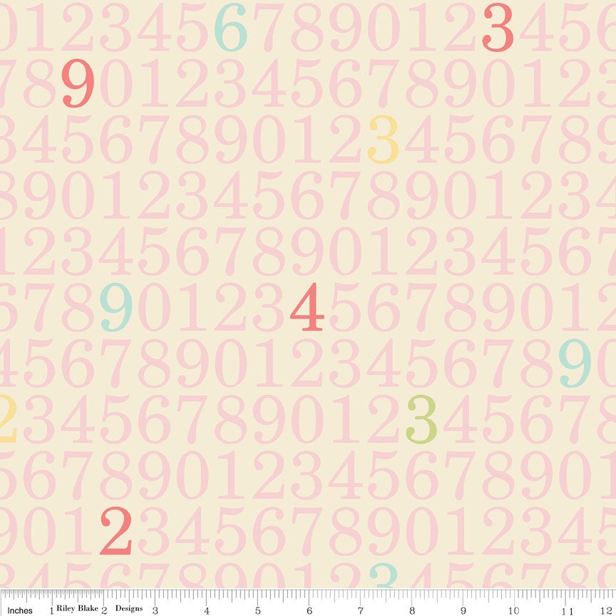Pink Numbers Fabric Vintage Baby by Riley Blake