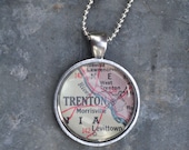Map Pendant Necklace from Vintage Atlas TRENTON NEW JERSEY
