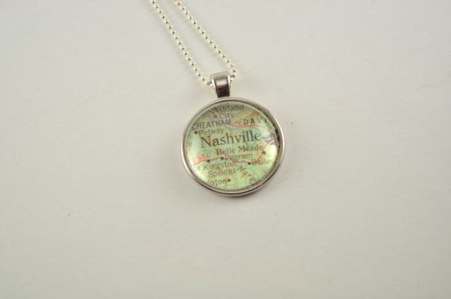 Map Pendant Necklace from Vintage Atlas NASHVILLE Tennessee