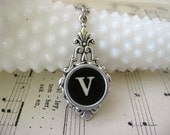 Typewriter Key Jewelry - Necklace - Letter V