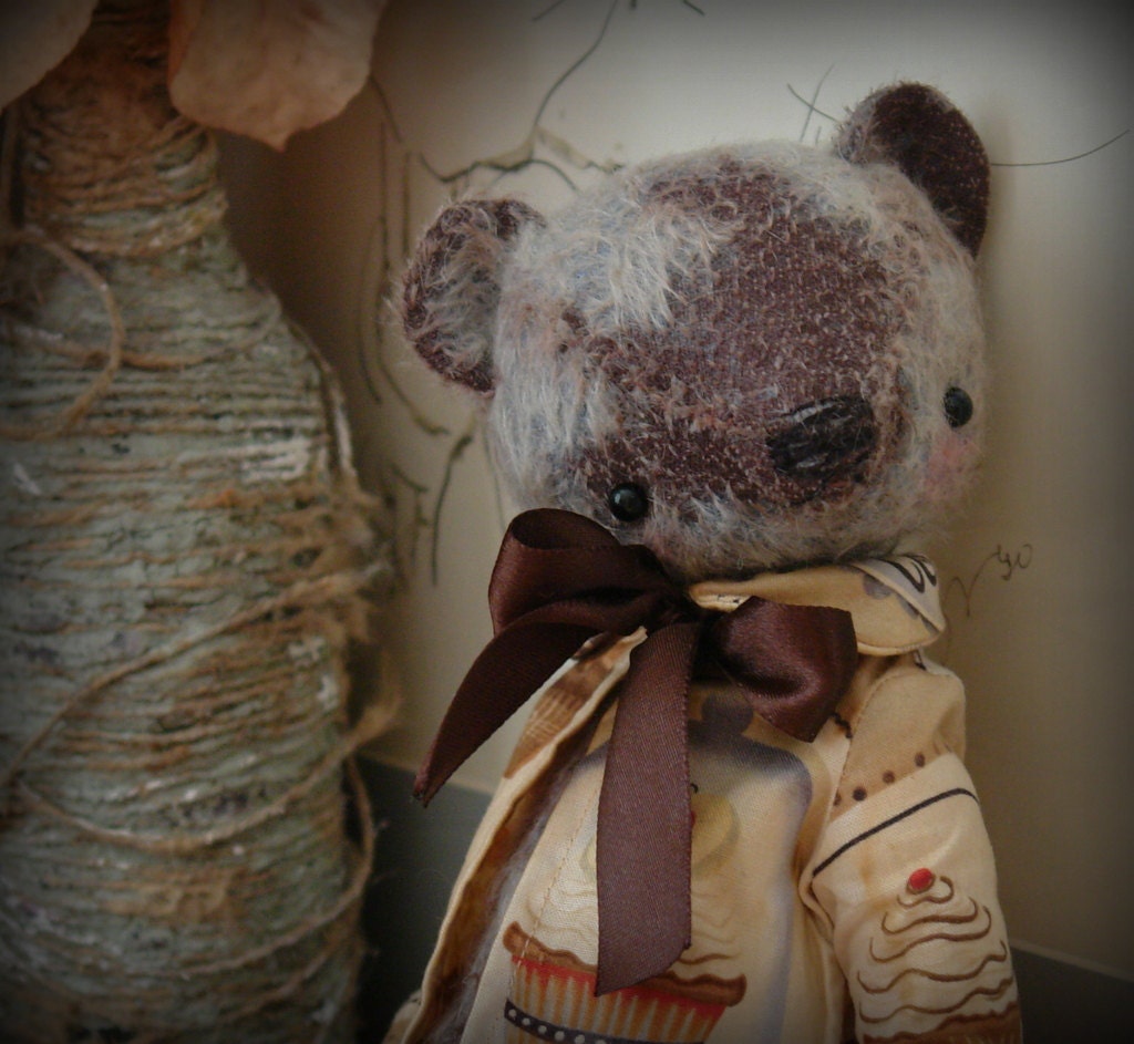 11 inch Artist Handmade Teddy Bear Cherry Cupcake by Sasha Pokrass