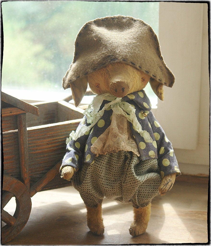 11 inch Artist Handmade Teddy Piglet Eugene by Sasha Pokrass