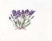 Lavender Cards Four Original Designs One Set of Four 5 x 7 Cards with Bonus Vintage Hankie