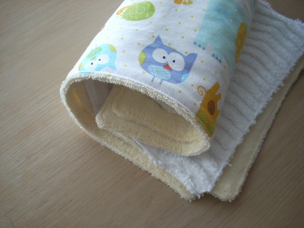 owls, elephants and more burp cloths, set of 2 - FREE SHIPPING