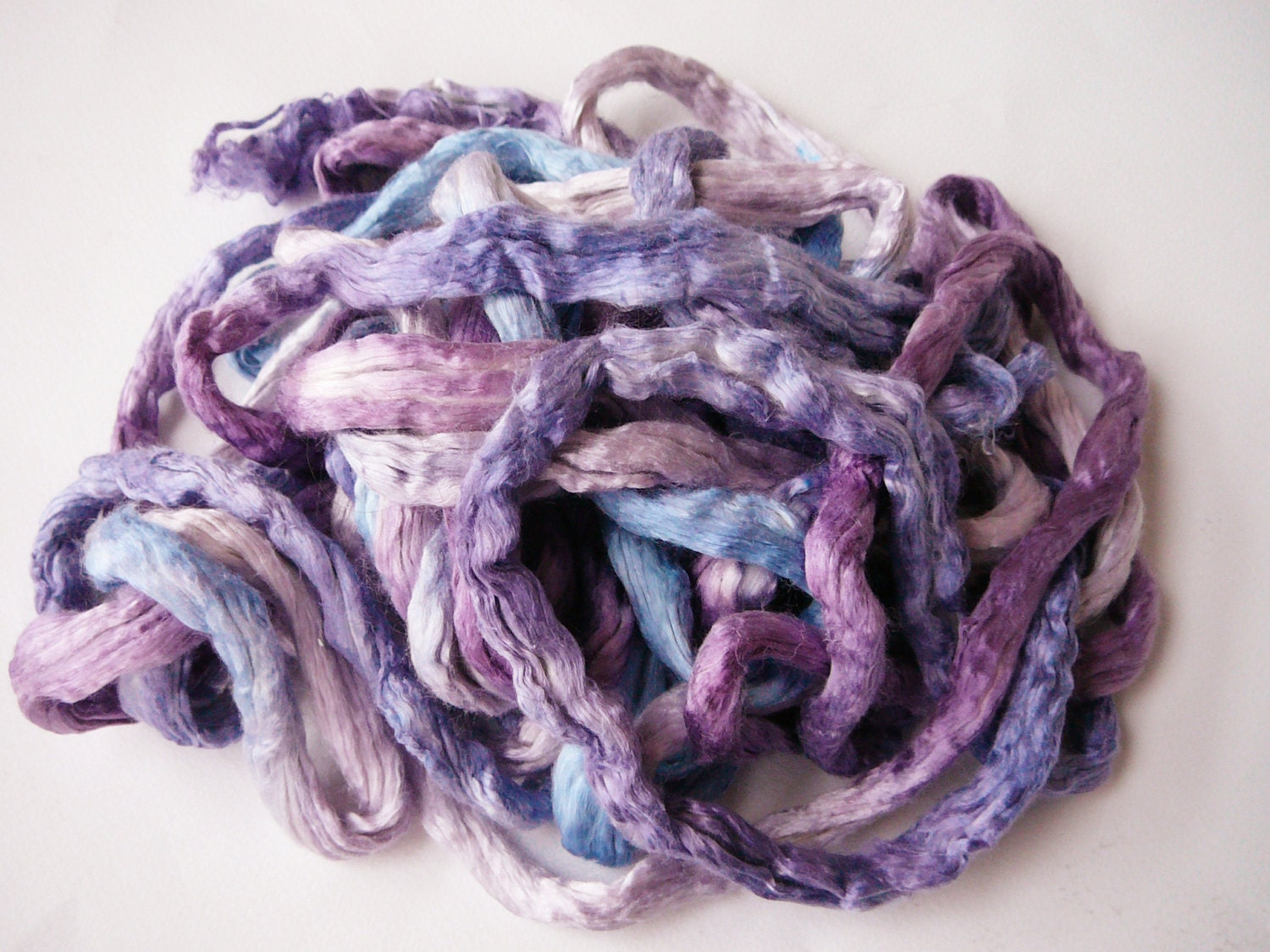 Hand painted mulberry silk roving Dreams of Purple  1.8 oz