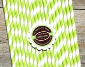 Bright Lime Stripe Paper Straws - Includes Printable DIY Flag Toppers & Pixie Stix Recipe (30 count) Use for Cake Pops and Drink Markers