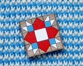 CLEARANCE SALE Quilt Brooch in Red, Blue, White
