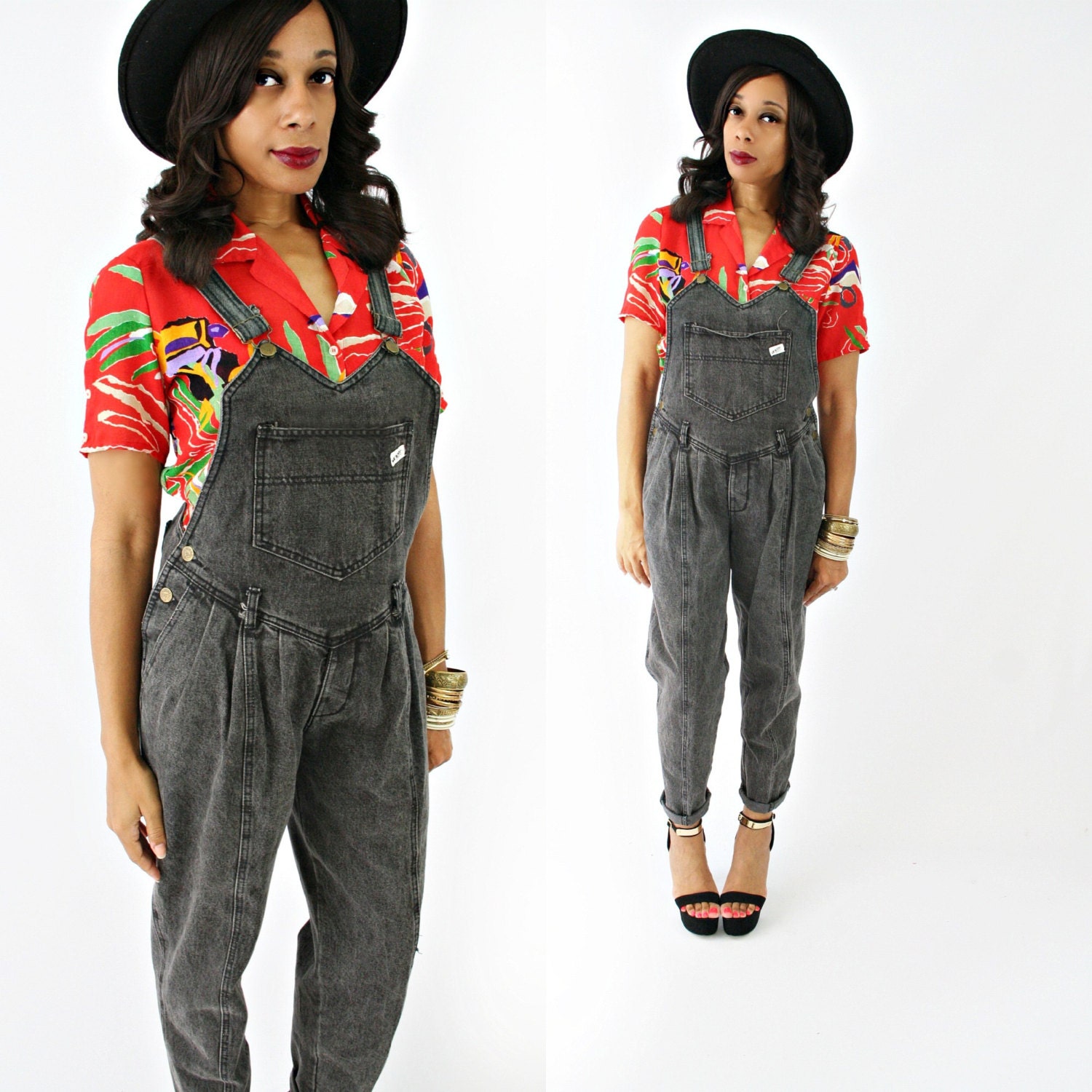 vintage 80s 90s black stone wash GUESS denim overalls size XS/S