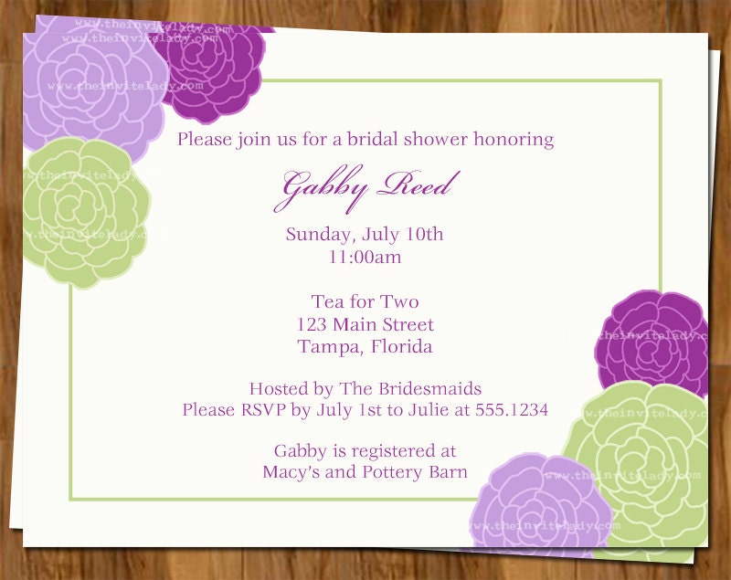 Wedding Shower Invitations, Flowers, Floral Bridal Shower Invites, Set of 10 Printed with envelopes, FREE shipping