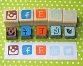 Hand Carved Mounted Social Media Icon Stamp -you can CHOOSE 1 STAMP from: Instagram, Facebook, Etsy, Twitter, Twitter Bird-