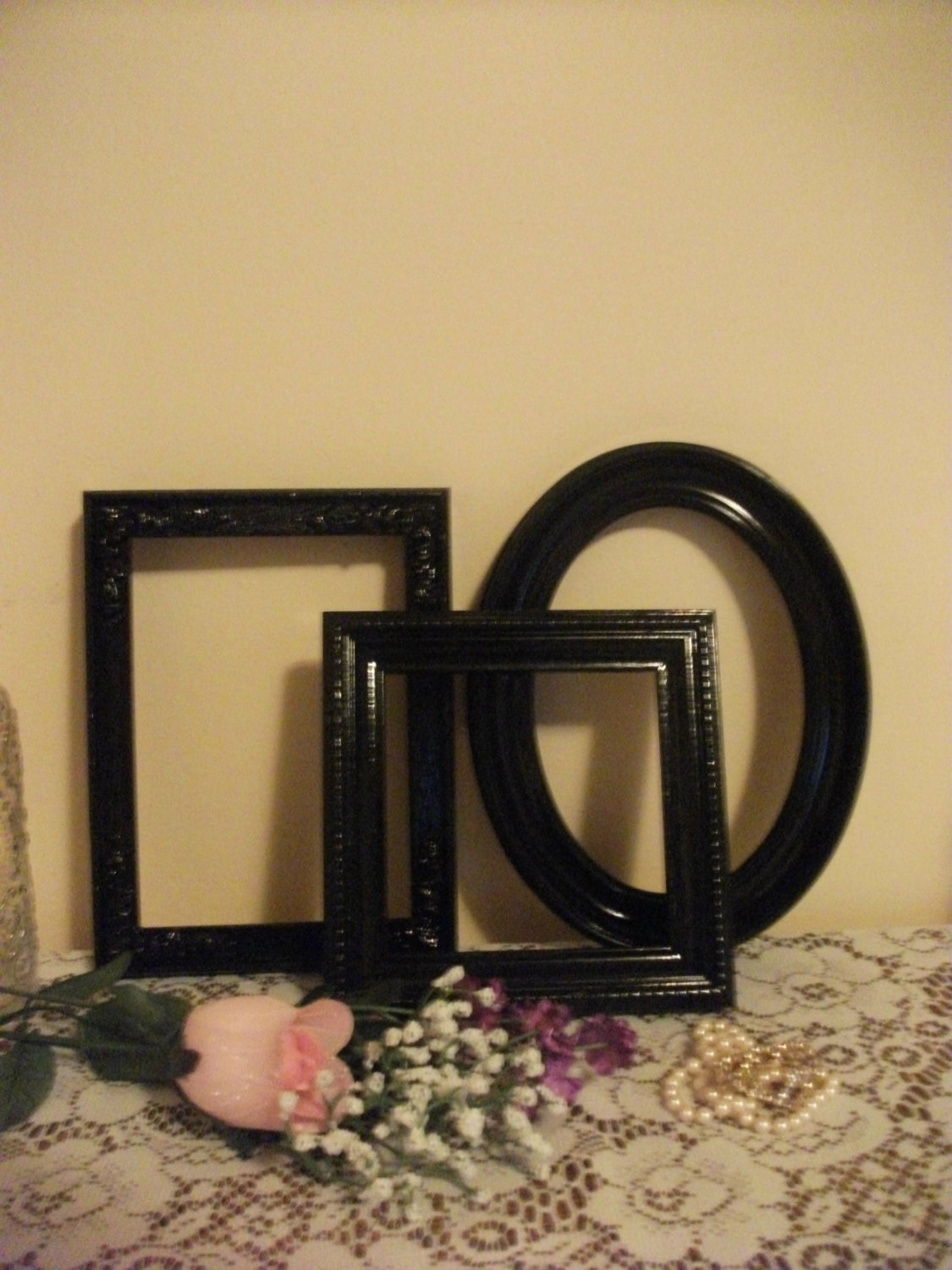 Black Gloss Set of 3 Vintage Picture Frames