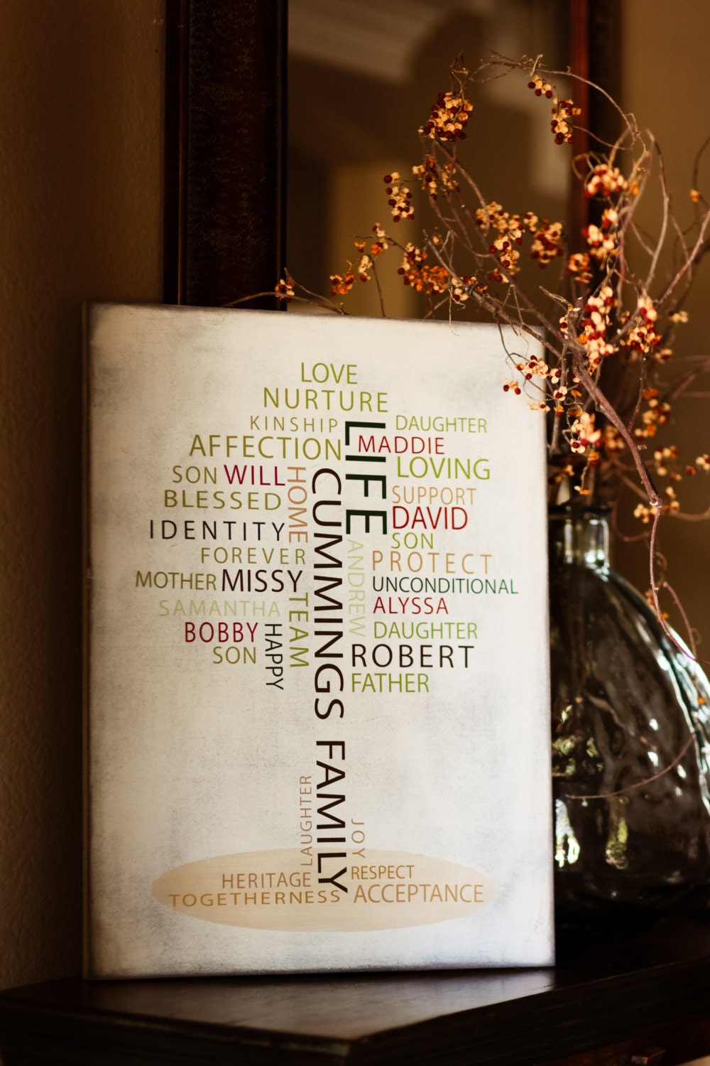 Custom Personalized Family Tree - Genealogy 18x24 Painted/Distressed Wood - Great Gift for Families, Wedding, Mothers Day, Reunion