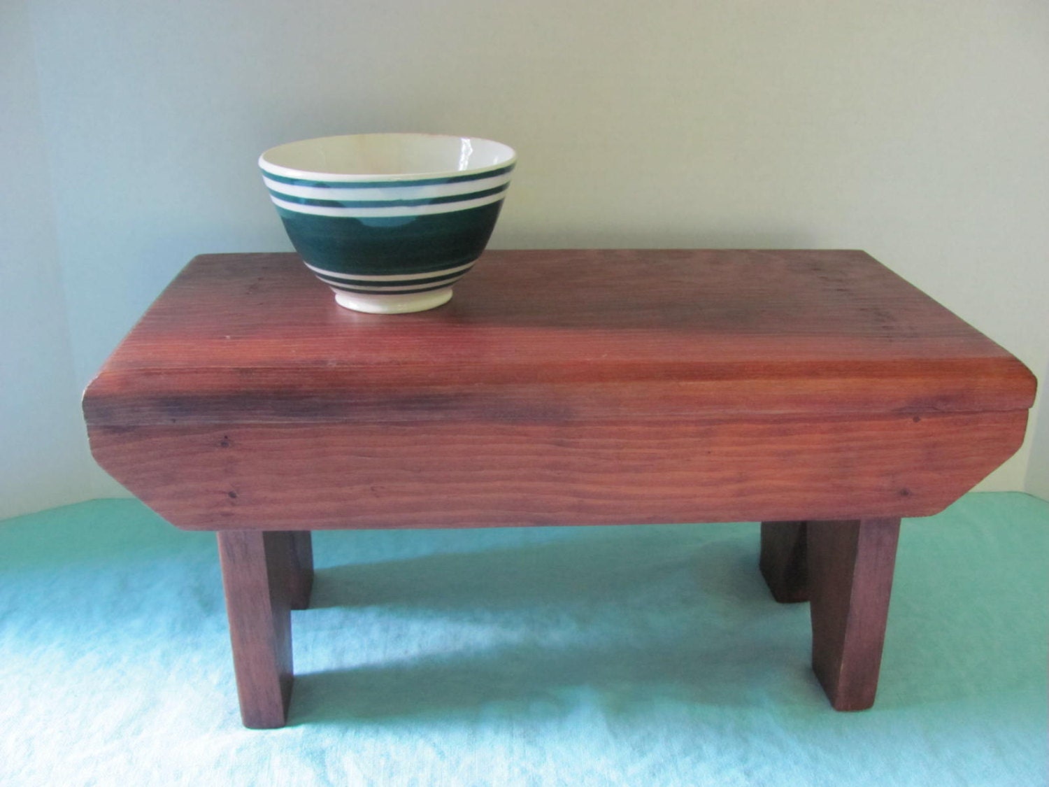 Vintage Hand Made Wooden Step Stool Primitive Bench Reddish Orange Stain