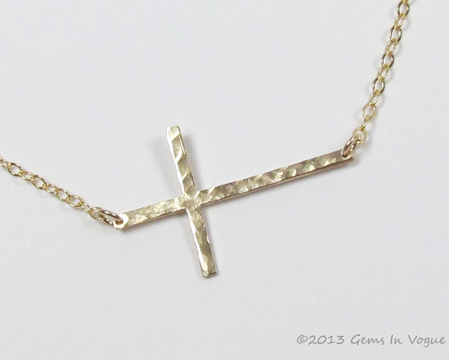 Hammered Gold Sideways Cross Necklace, 14kt Gold FILLED, Celebrity Inspired Kelly Ripa