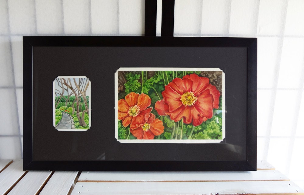 poppy painting, red poppies original art, flower watercolor